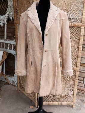 Vintage Giacca Star Outwear Tan Suede Leather Coat_Large